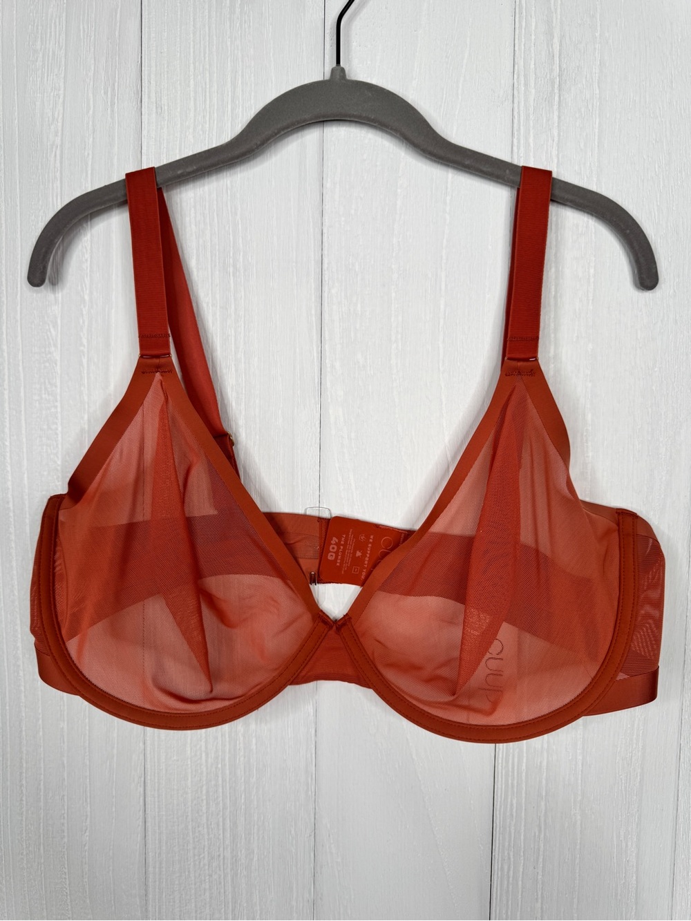 CUUP The Plunge Mesh Bra Underwire Rust Terracotta Unlined Sheer Size 40G